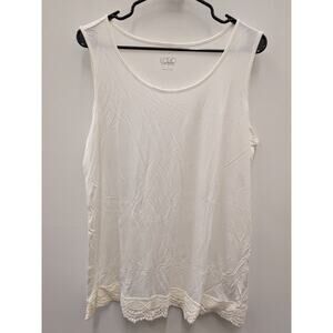 LOGO Layers Women's Ivory Lace Hem Sleeveless Tunic Tank Top  Casual Layering